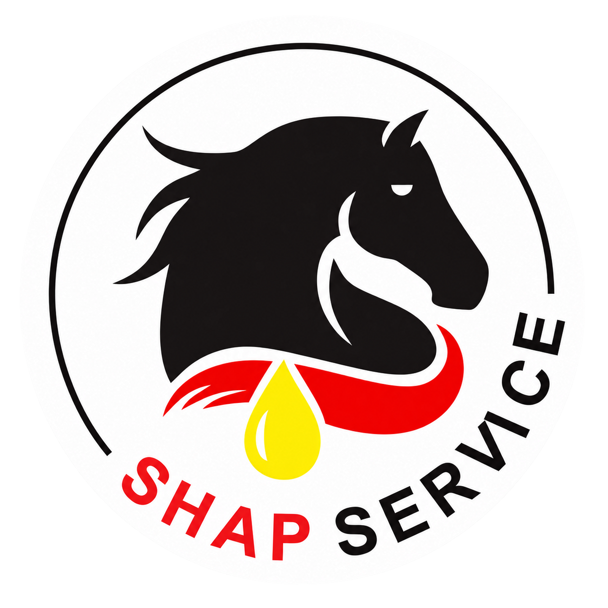 Логотип SHAP SERVICE — конь и капля масла
